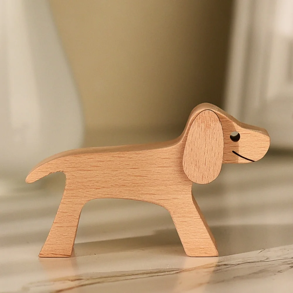Puppy Family Wood Dog Carving Ornaments Decoration Home Decor Figurine Desktop Table Ornament Sculptures For Dog Pet Lover Gifts