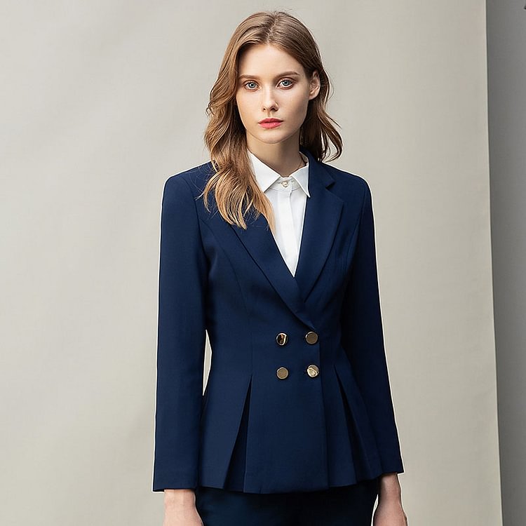 Women's Professional Commuter Double Breasted Navy Blue Suit