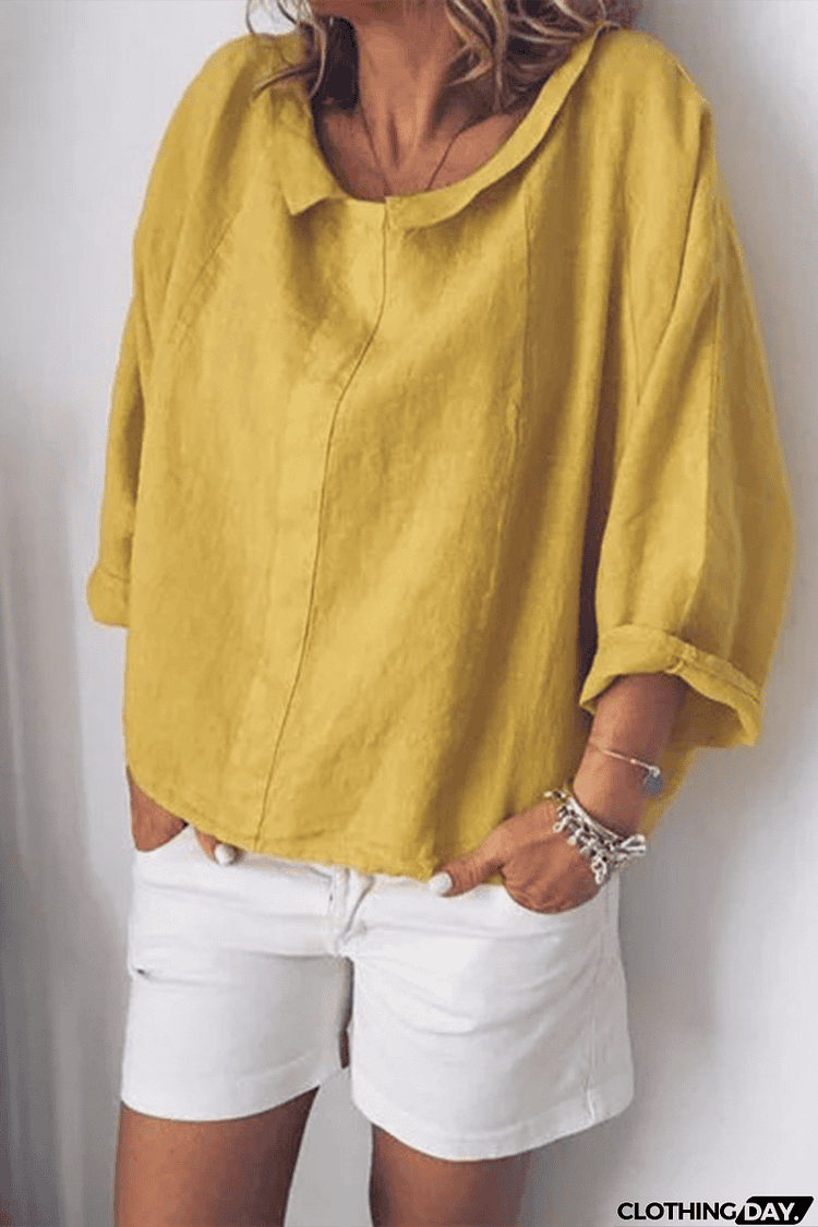 Solid O Neck Loose Blouse