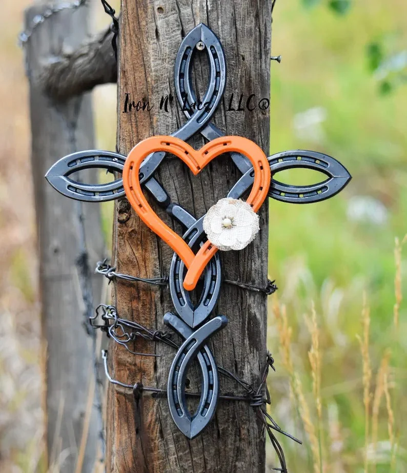 Natural horsehsoe cross with heart