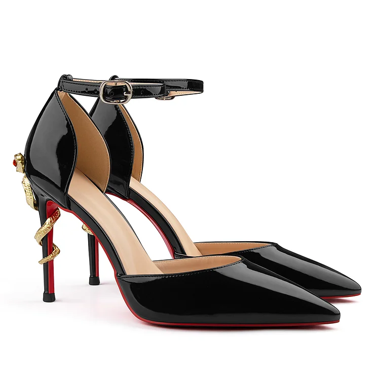 100mm Women&rsquo;s High Heels Ankle Strap Pointed Toe Heel Dress Wedding Party Pumps Red Bottom Snake Heels Shoes VOCOSI VOCOSI