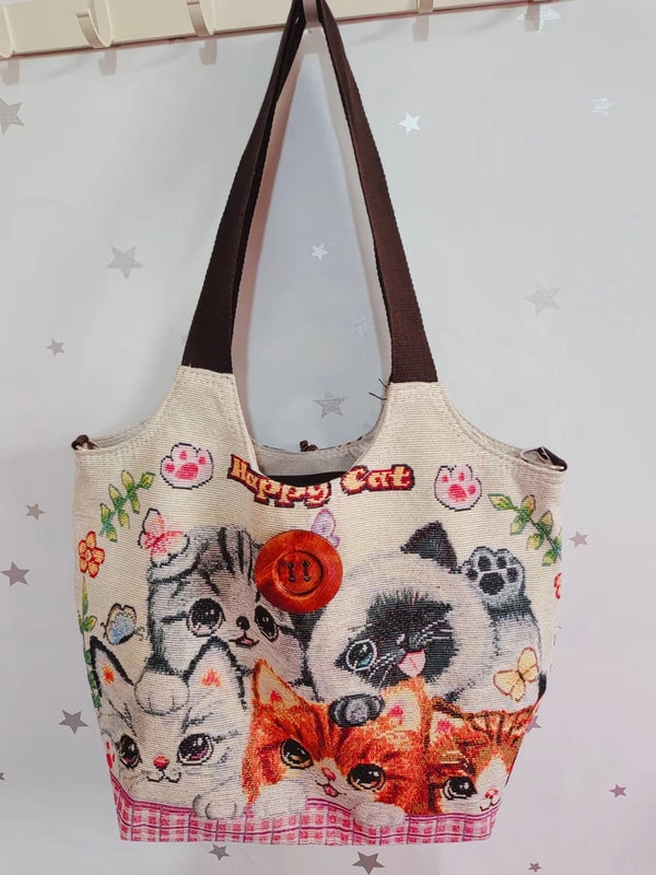 Women’s Large Canvas Elephant Ethnic Style Square Zipper Shoulder Bag