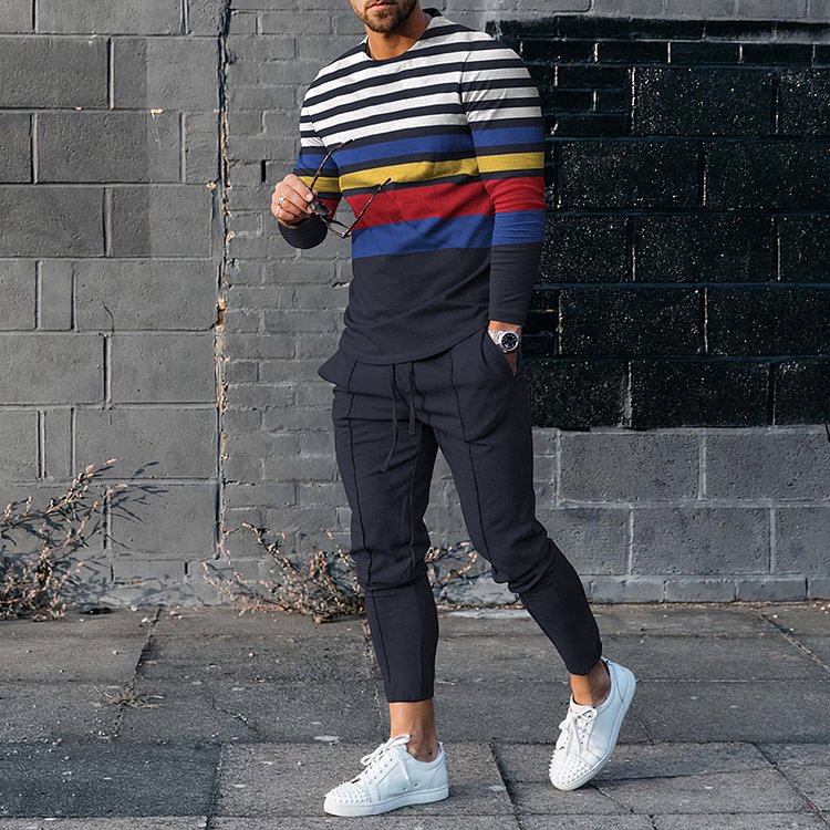 Hiboyz Irregular Stripes Contrasting Colors T-Shirt And Pants Two Piece Set