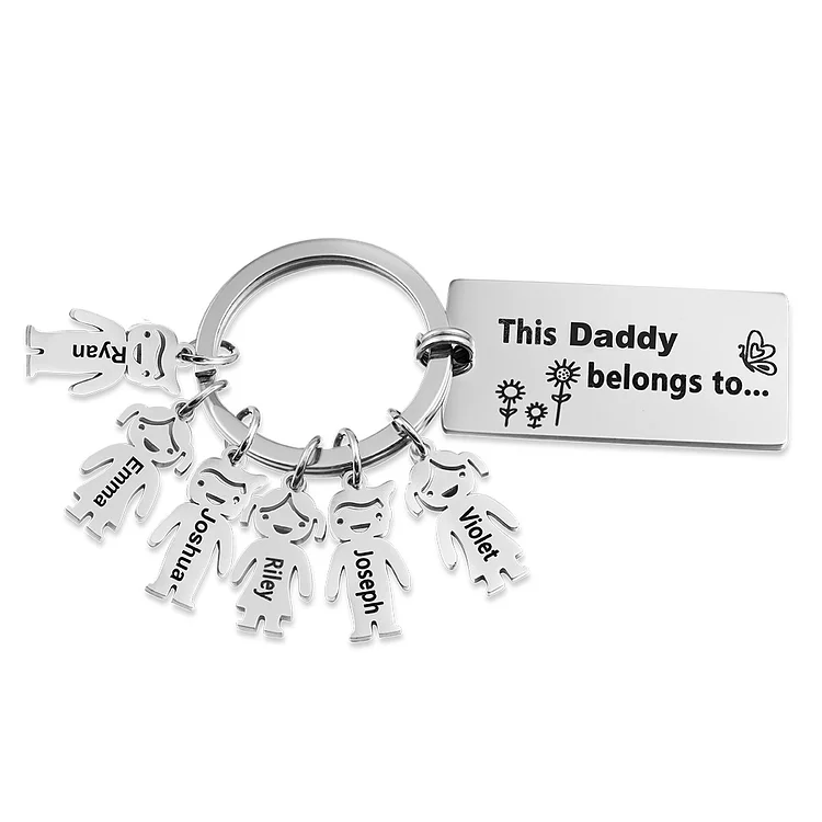Personalized Kid Charm Keychain Engrave 6 Names for Family