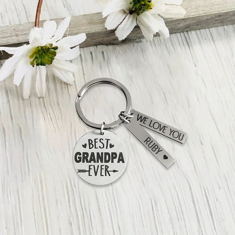 Best Grandpa/Grandma/Dad Ever, Custom Engraved 2 Bar Keychain for Grandpa/Grandma/Dad