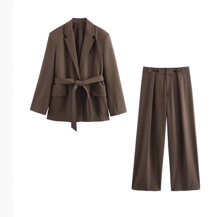 Nigikala Nigikala Women's Explosive Early Autumn Fashion With Belt Straight Suit Jacket + A Variety Of Wear Long