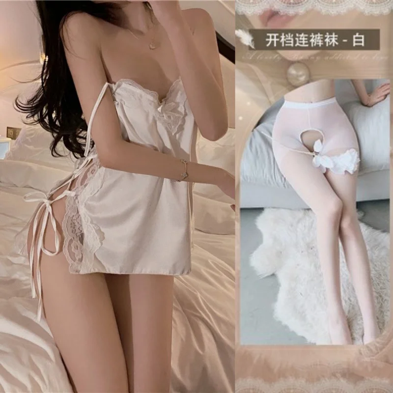 Uveng Sexy Pajamas Hot Lace Sling Aja Crocoat Girl Summer Pure Lust Wind Ice Silk High-End Emotional Uniform 2022 New