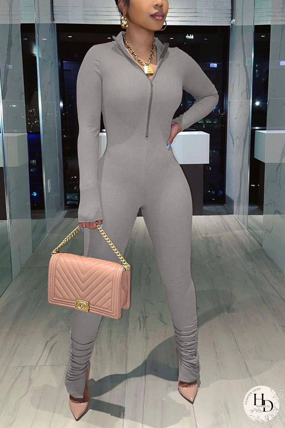 Yellow Fashion Casual Solid Basic V Neck Skinny Jumpsuits