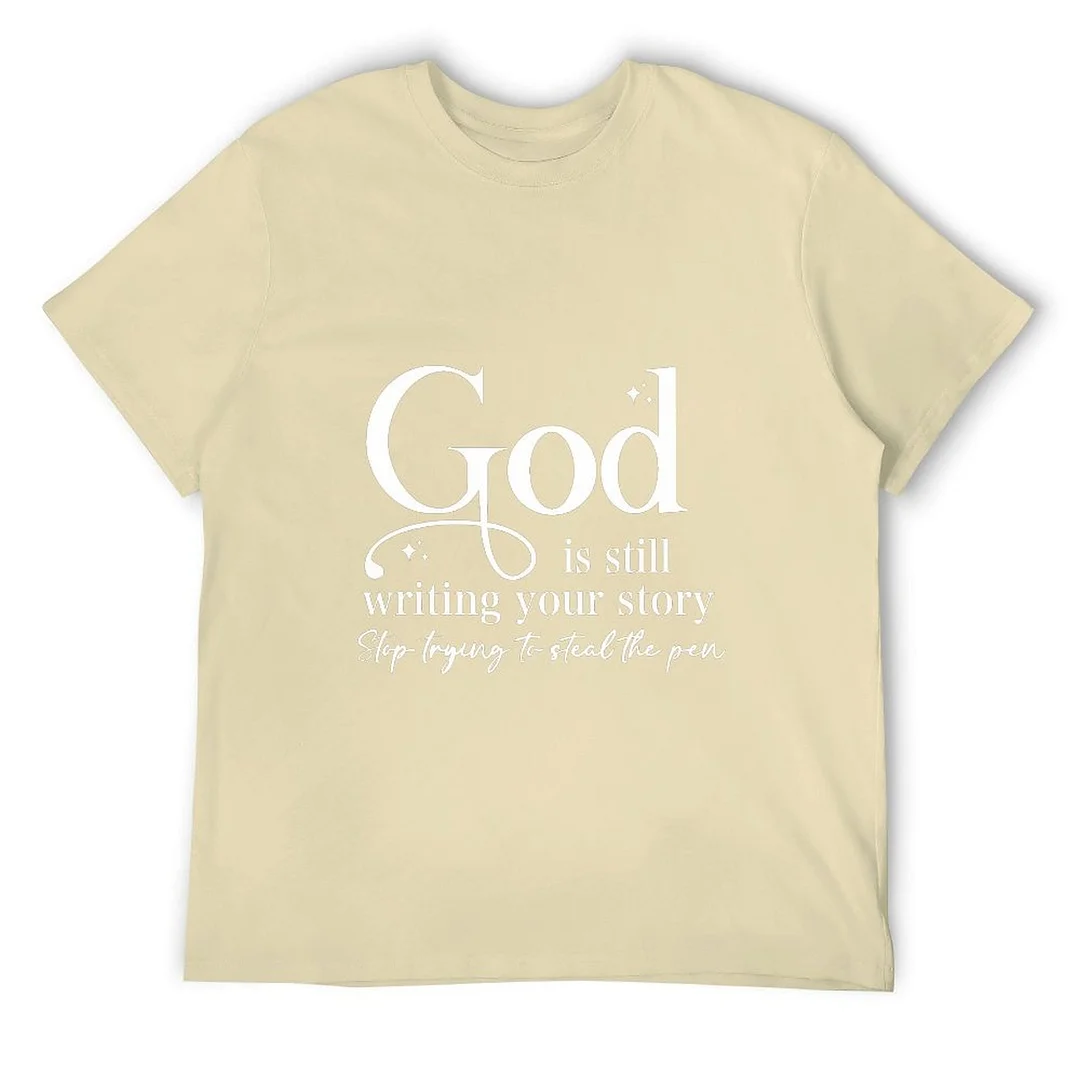 Women plus size clothing Printed Unisex Short Sleeve Cotton T-shirt for Men and Women Pattern God Is Still Writing Your Story-Nordswear