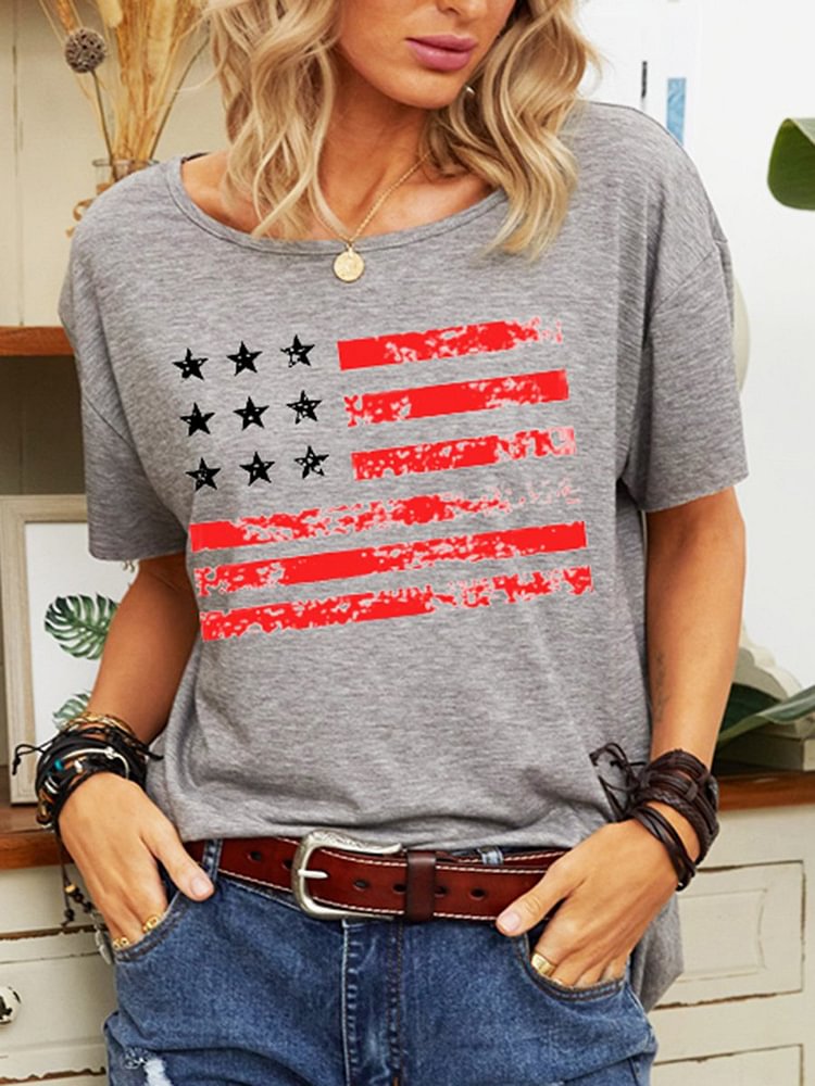 Bestdealfriday American Flag Graphic Crew Neck Tee