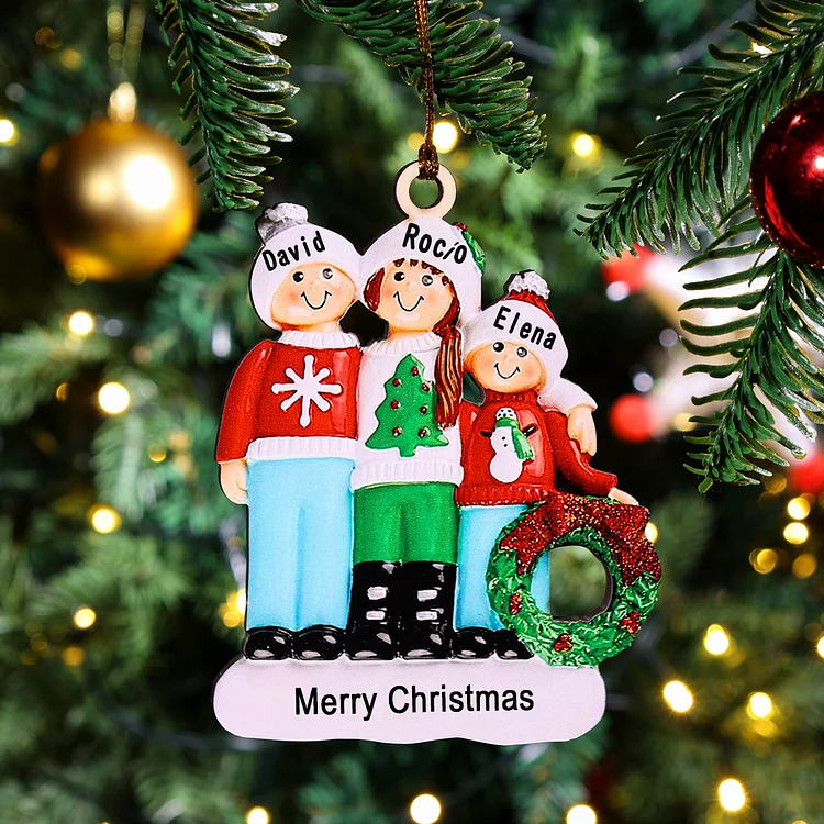 3 Names-Personalized Family Christmas Wooden Ornament Custom 3 Names Hanging Ornament Gifts For Family