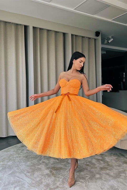 Bellasprom Orange Short Prom Dress Sequins Sweetheart Bellasprom