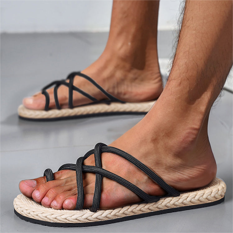 Men's Braided Rope Clip Toe Flat Slippers