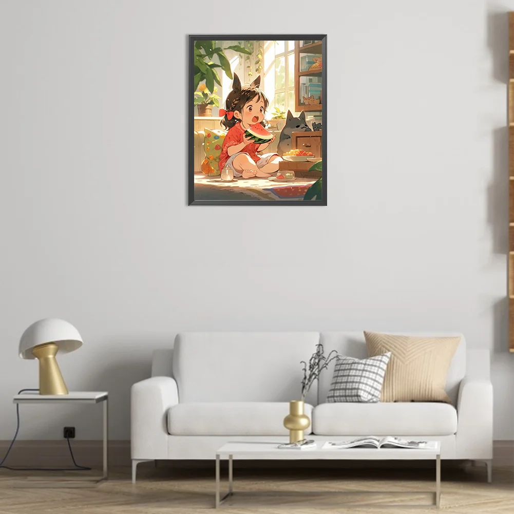 Diamond Painting - Full Round Drill - Child Eating Watermelon(Canvas|40*50cm)