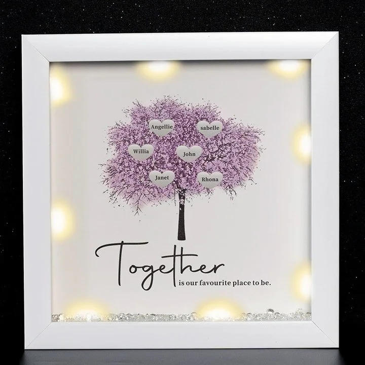 Vangogifts 'Together' Samll Tree Personalised Light Up Togrther Family Tree Box Frame with 1-25 Names Mother's Day Gift For Grandma, Mom