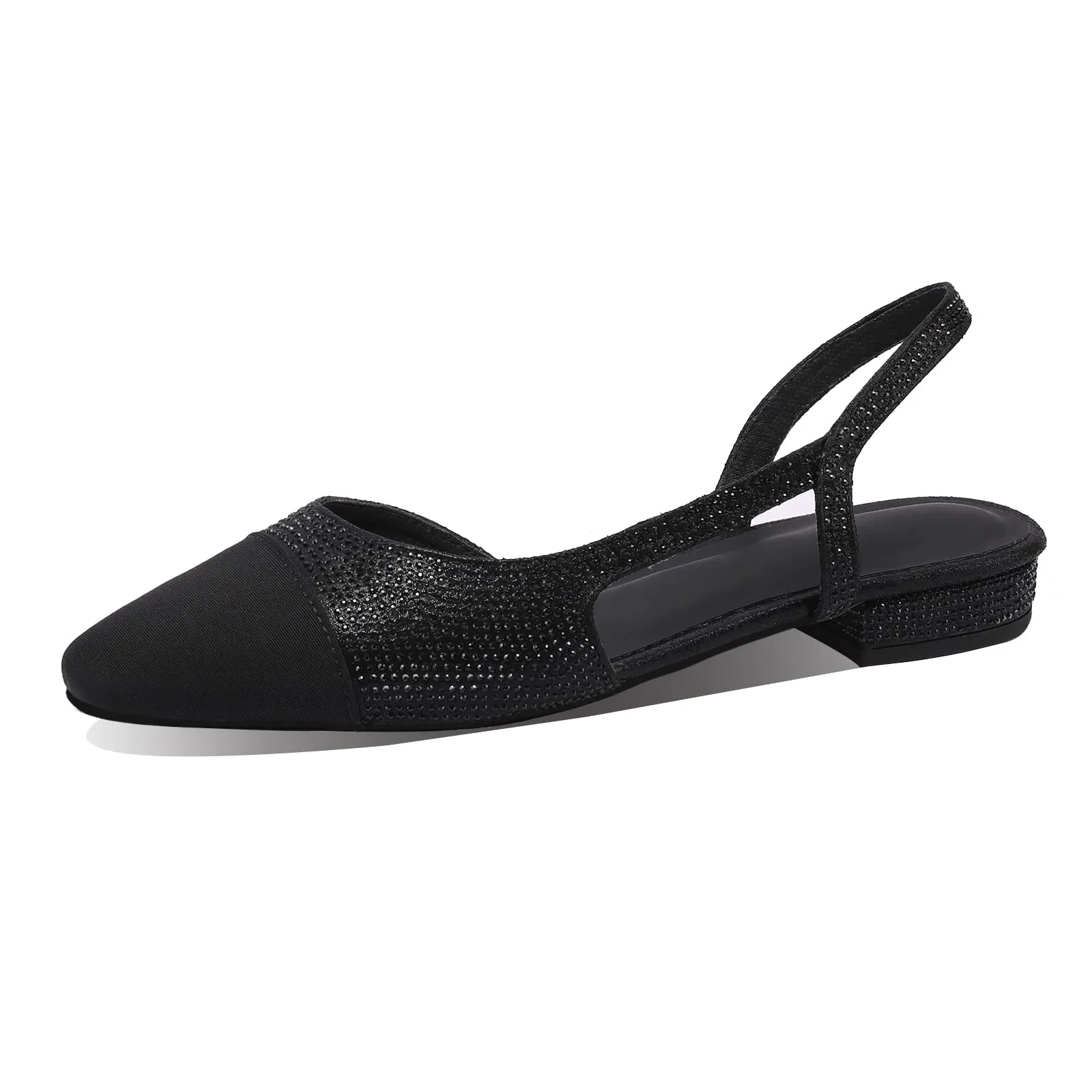 20mm Womens Slingback Rhinestone Flat Pumps Closed Round Toe Splicing Casual Shoes-vocosishoes