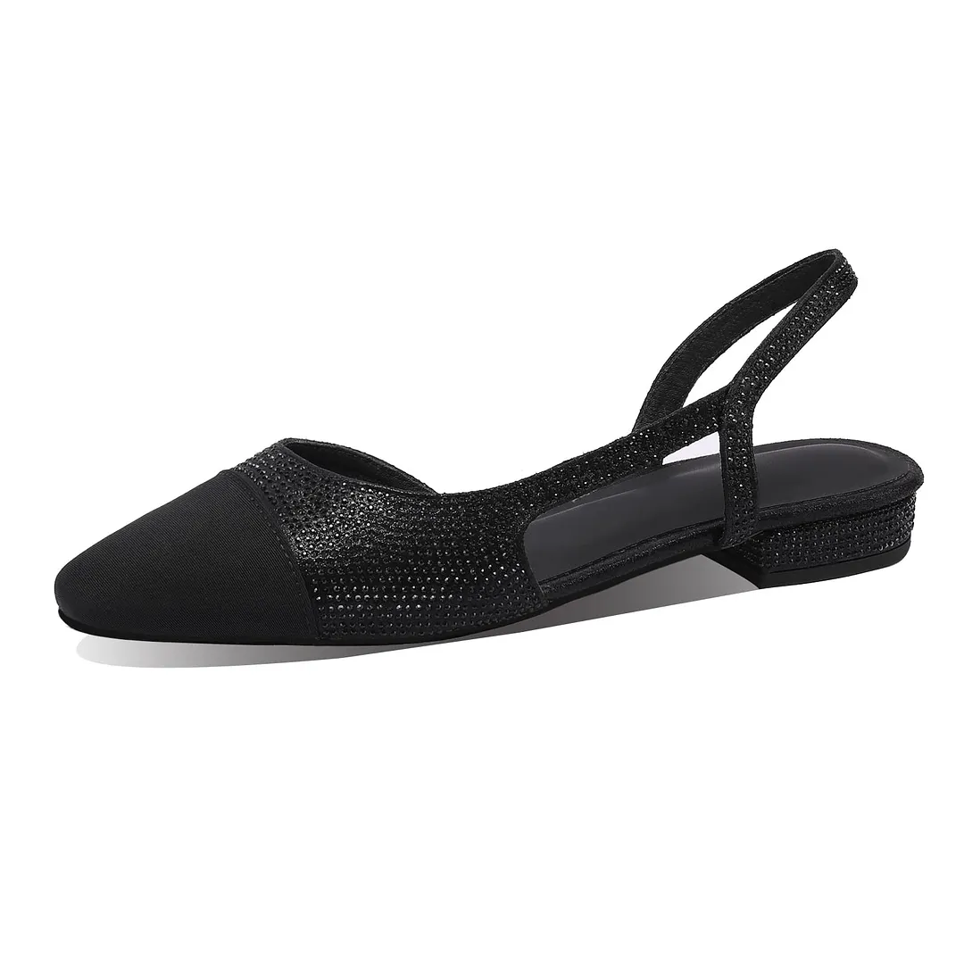 20mm Womens Slingback Rhinestone Flat Pumps Closed Round Toe Splicing Casual Shoes-vocosishoes