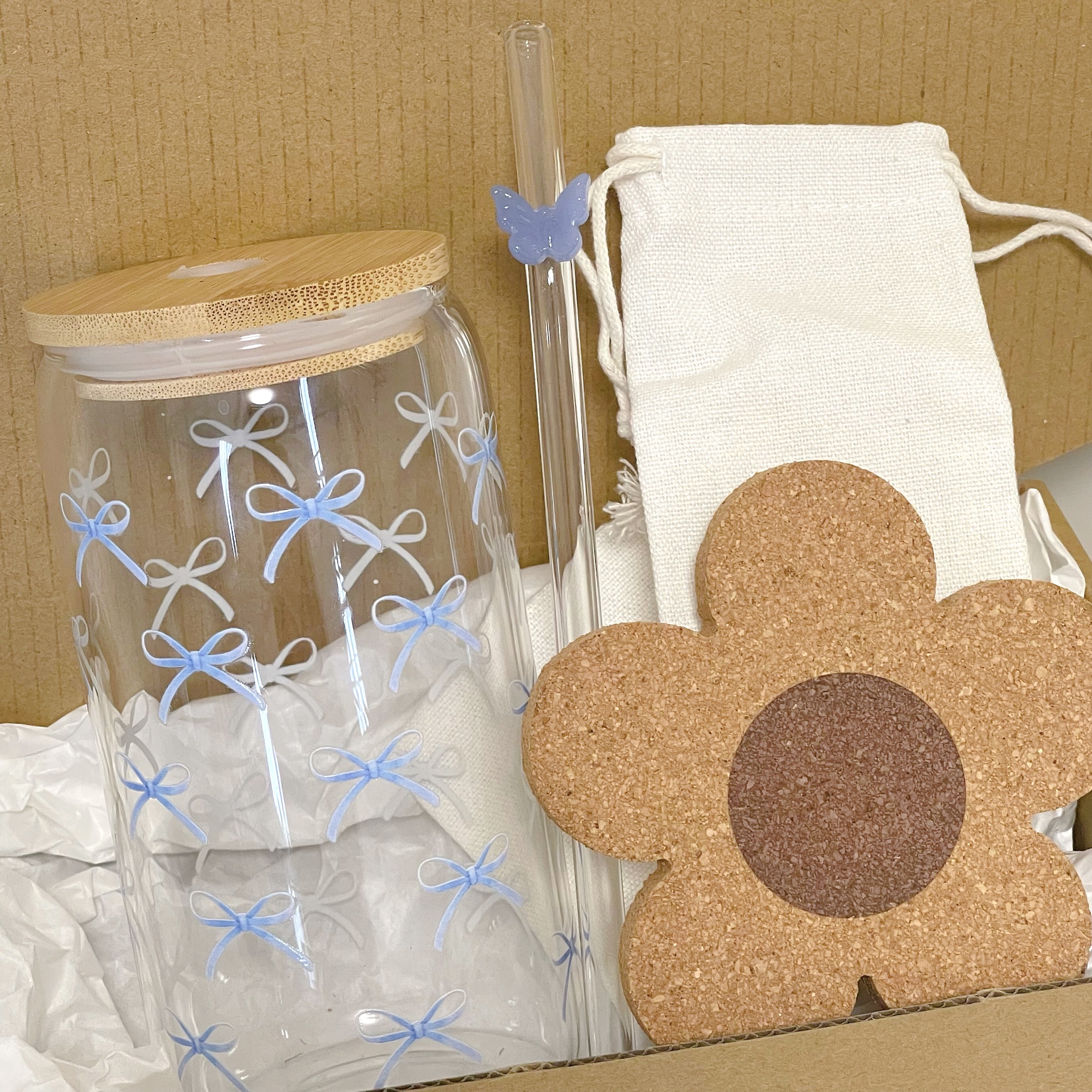 Maneifurui™  Blue Bows Glass Bundle 16oz