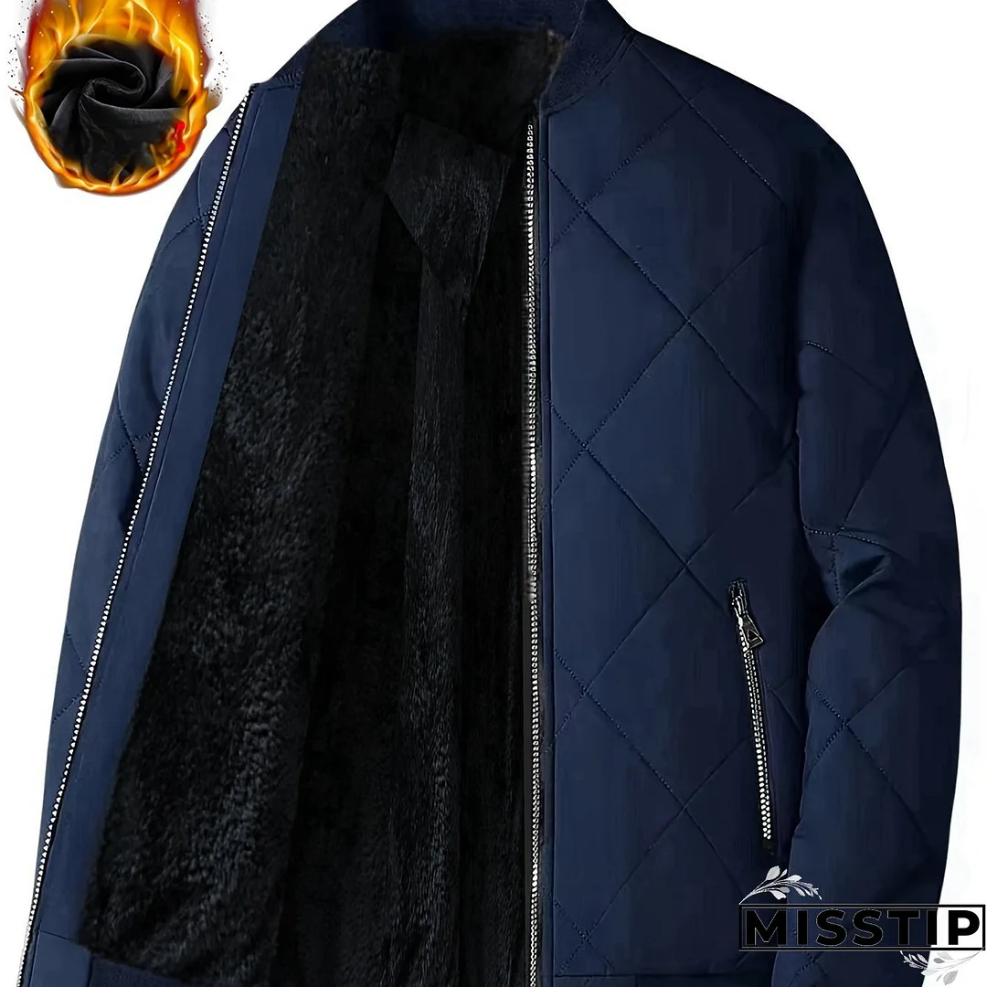 WarmthMax Men's Padded Fleece Jacket - Water-Resistant, Stand Collar, Zip-Up, Zippered Pockets, Breathable, Versatile, and Comfortable for Winter Outdoor Activities, Hiking, Camping, and Daily Wear