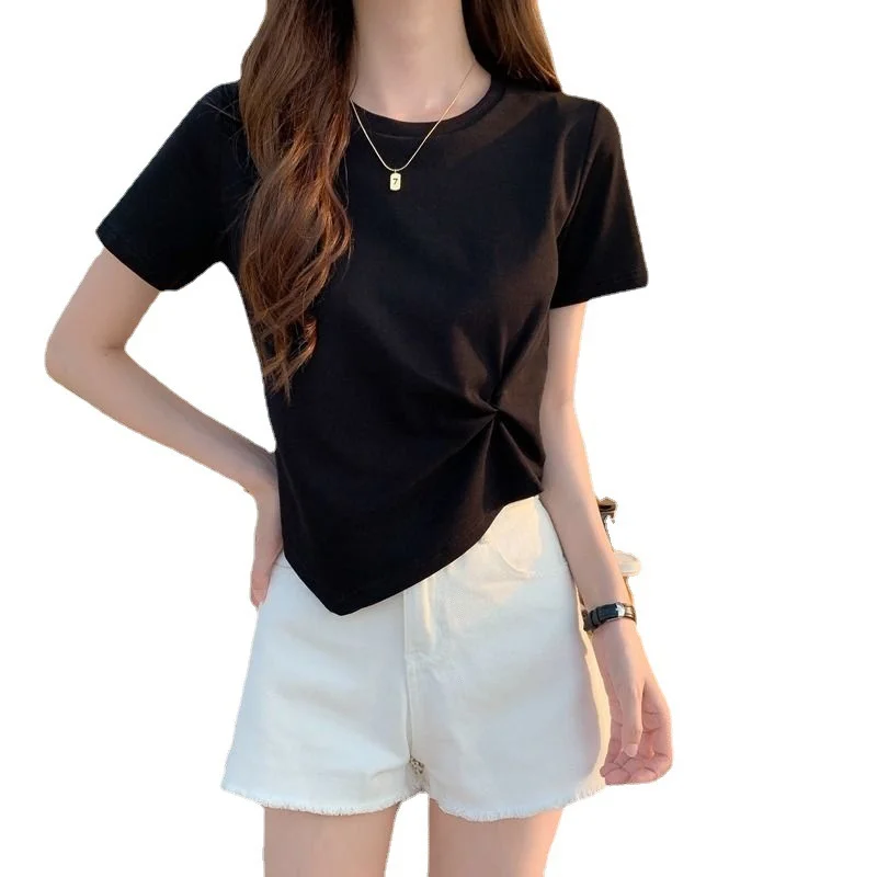 Uveng Uveng Short-Sleeved T-Shirt Women 2024 New Summer Design Design Sense Niche Half Sleeve High Waist Short Top