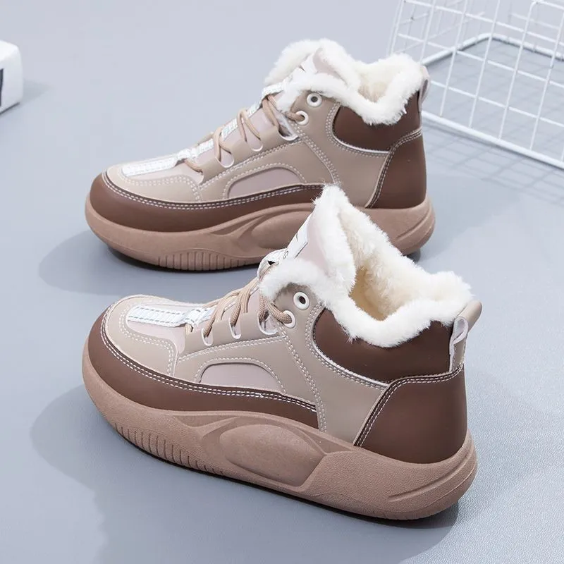 Winter Snow Boots Thick Bottom Side Chain Warm Comfortable Snow Boots for Women Shoes Woman Leather Lace Up Platform Ankle Boots