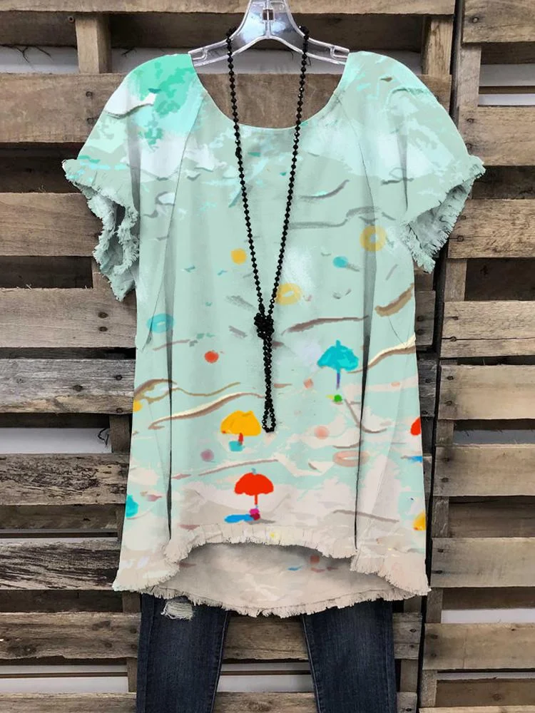 Women's New Creative Seascape Print Short-sleeved Round Neck T-shirt