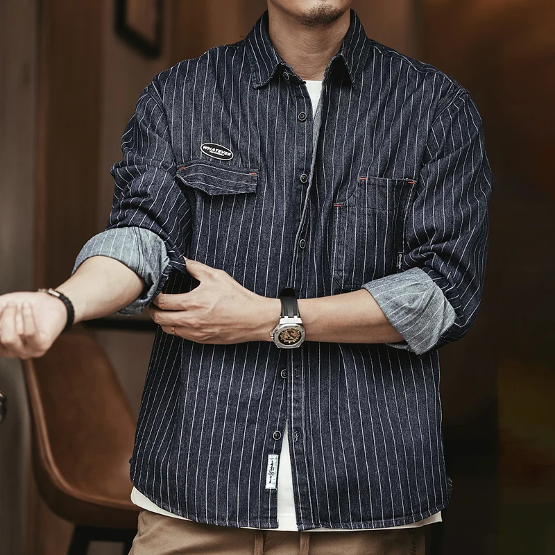 Vintage Heavy Striped Long Sleeve Casual Shirt