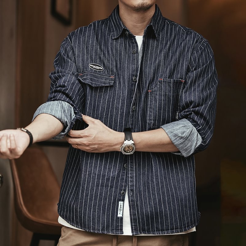 Vintage Heavy Striped Long Sleeve Casual Shirt