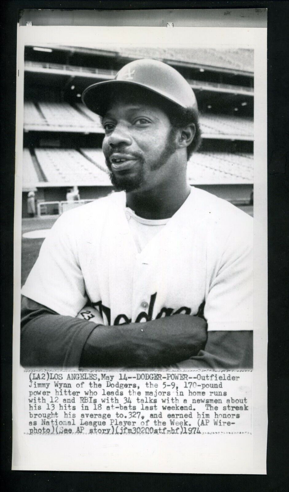 Jim Wynn hot start 1974 Press Photo Poster painting Los Angeles Dodgers