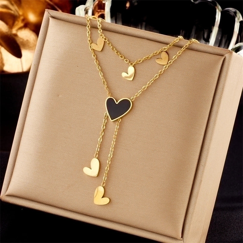 Fashion Heart Shape 304 Stainless Steel 18K Gold Plated Tassel Stainless Steel Necklaces