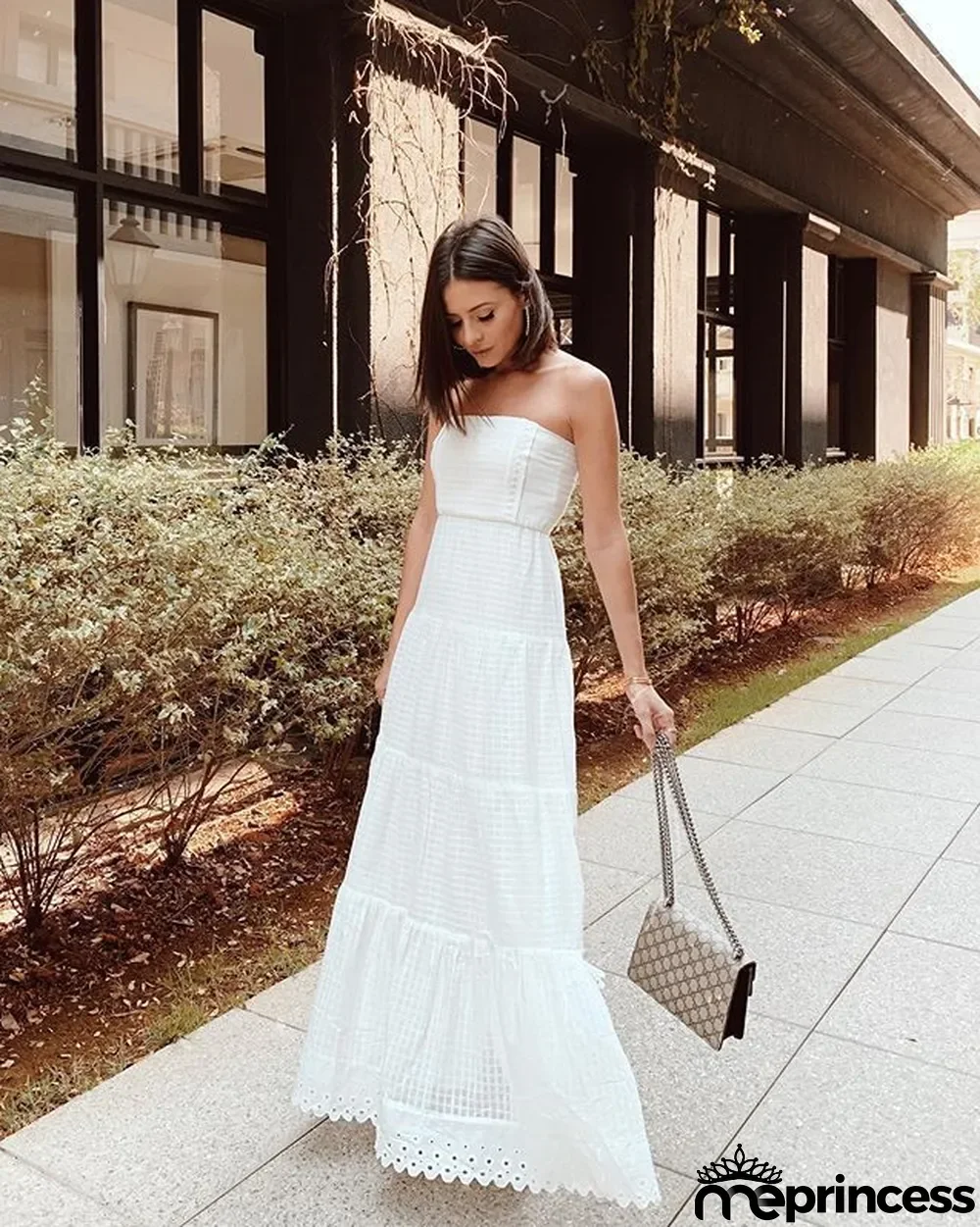 Women'S Sexy Strapless Long White Dress Casual Holiday Dress