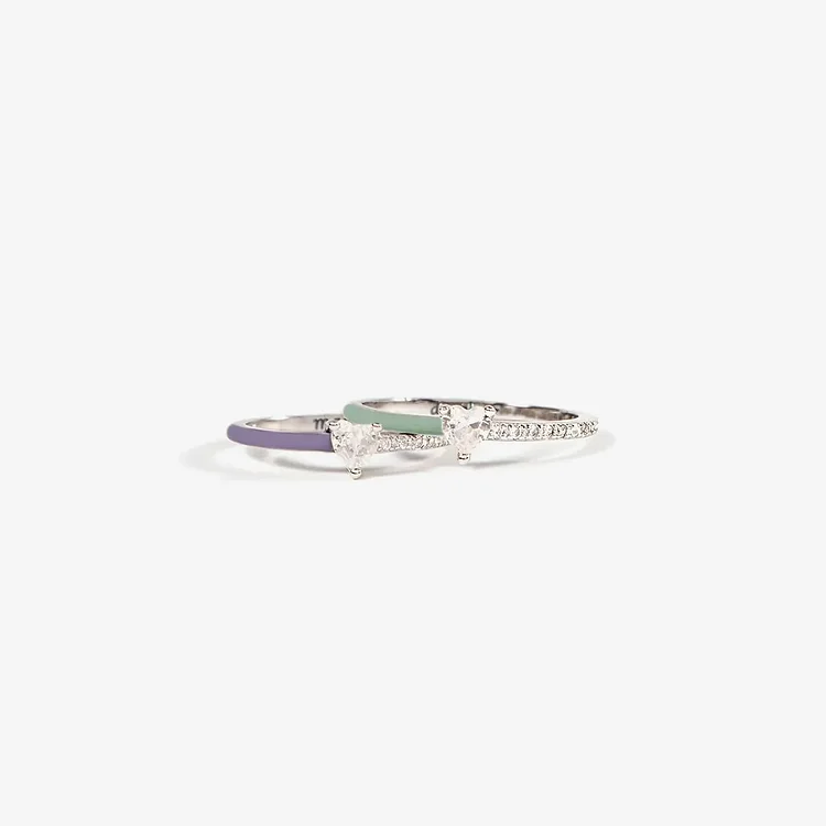 Mother & Daughter Purple Green Heart-cut Rings