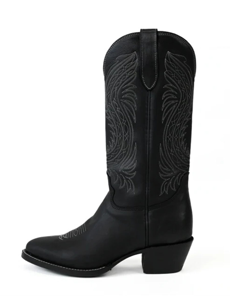 Black Vegan Leather Wide Calf Classic Cowgirl Boots With Chunky Heels