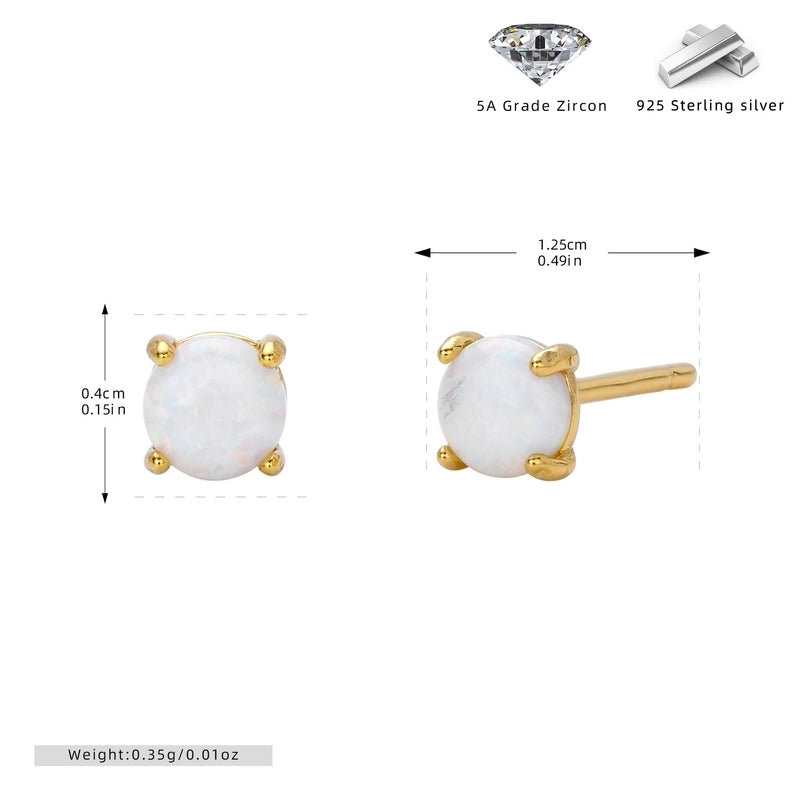 1 Pair 925 Sterling Silver Opal Geometric Ear Studs
