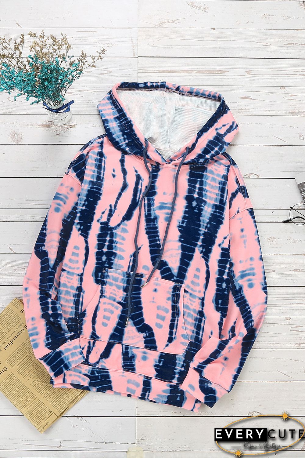 Pink Tie-dye Print Pullover Hoodie