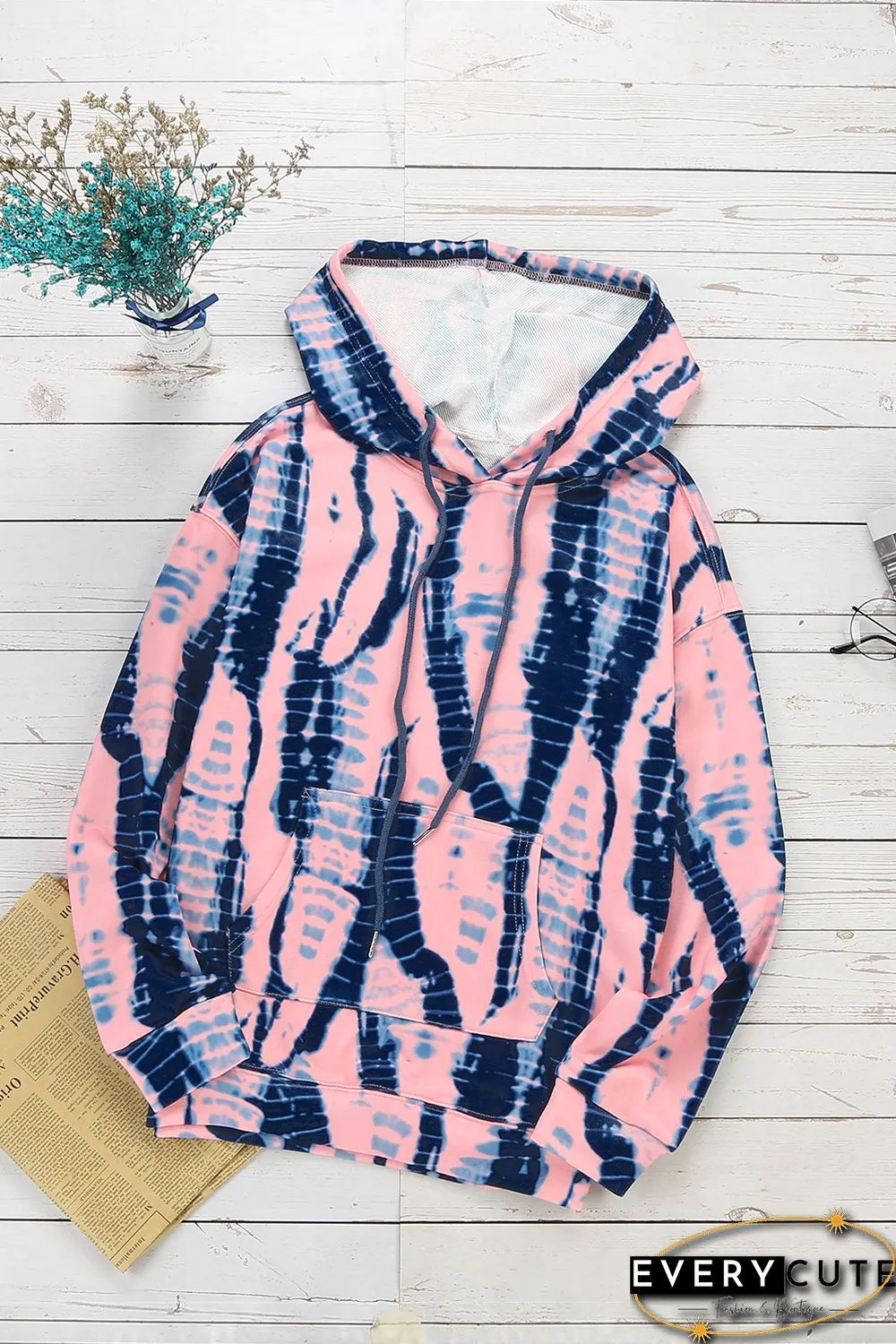 Pink Tie-dye Print Pullover Hoodie