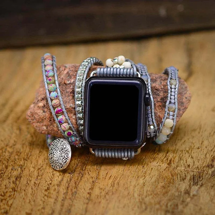 Natural Picture Jasper & Amazonite Apple Watch Strap Wrap Bracelet