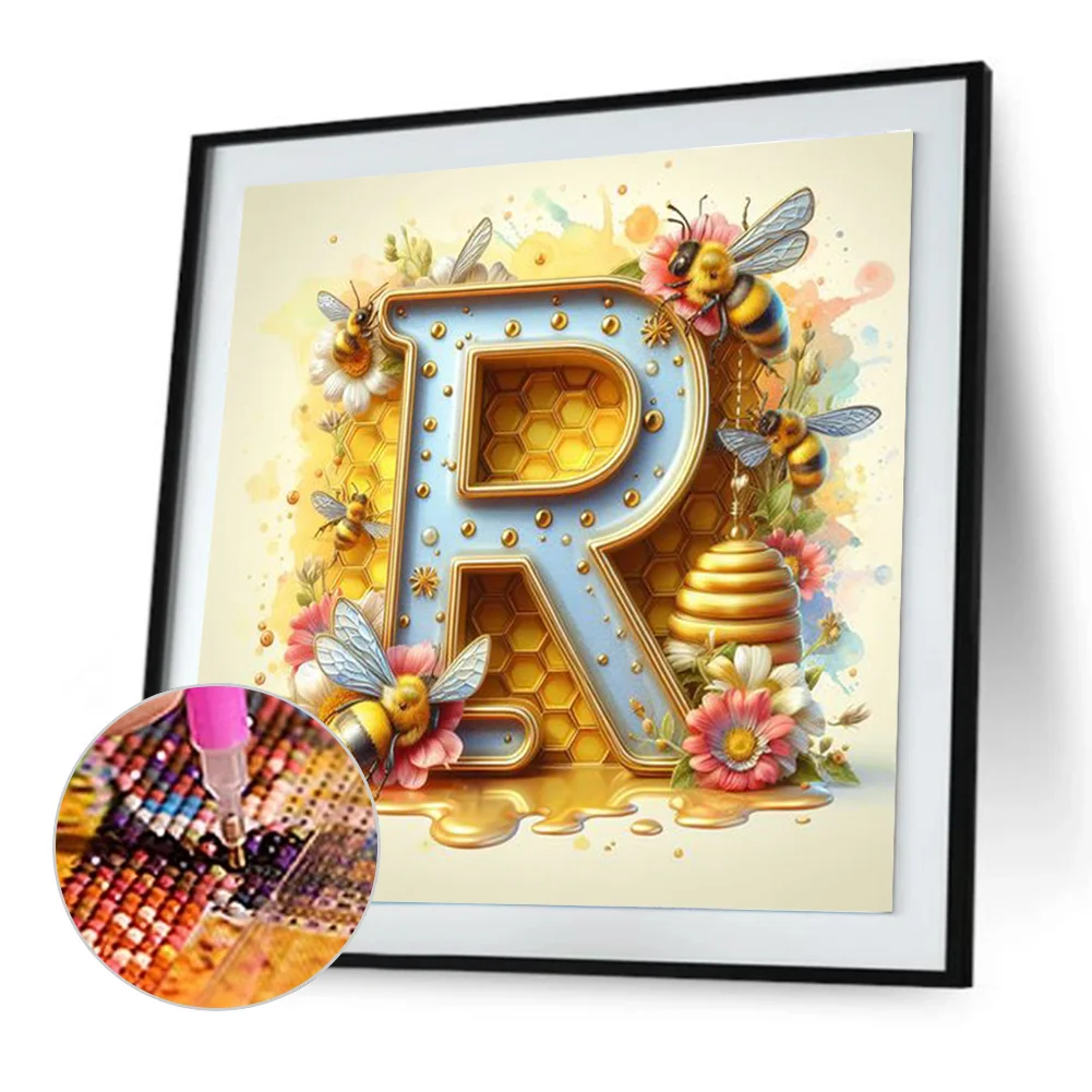 Full Round Diamond Painting 30*30cm - Bee Letter R