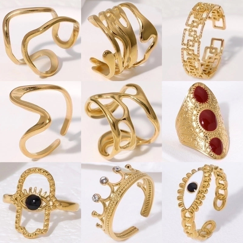 Casual Minimalist Geometric 304 Stainless Steel Hollow Out Inlay Open Rings