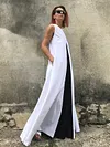 White&Black Split-joint Sleeveless Linen Long Dress