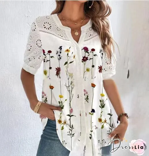 Floral-Print Long Sleeve Blouse