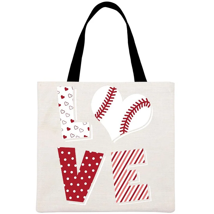 Cute LOVE Baseball Heart Printed Linen Bag-Annaletters