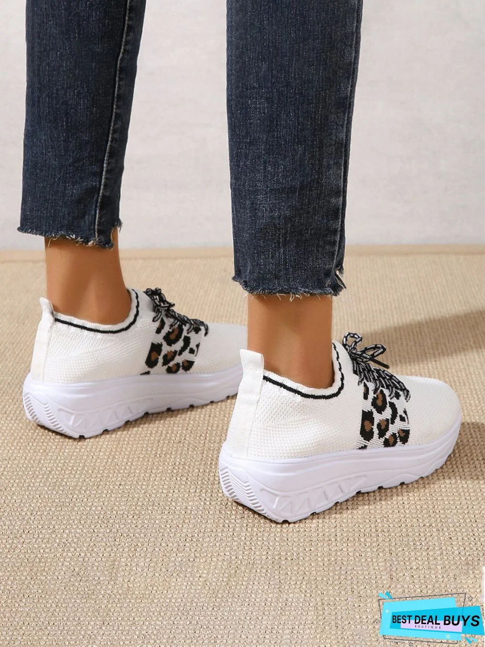 Breathable Leopard Mesh Fabric Slip On Sneakers