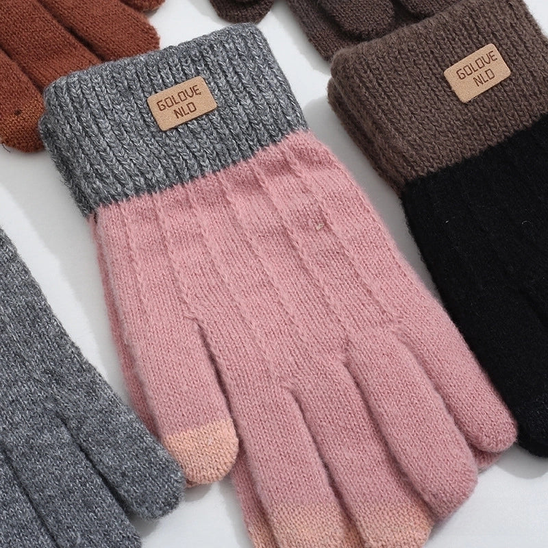 Alpaca Wool Knitted Touch Screen Gloves Women’s Full-finger Warm Padded Velvet Lovers Gloves Korean Winter Riding Gloves