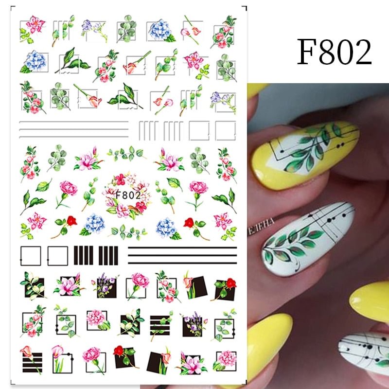 1PC 3D Nail Stickers Flowers Leaves Self-Adhesive Slider Letters Nail Art Decorations Love Heart Decals Manicure Accessories