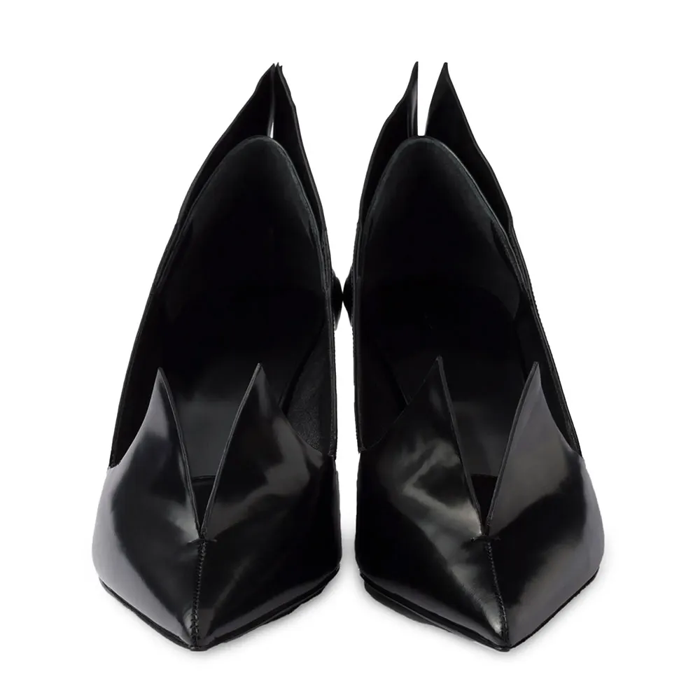 Trendy Cut-Out Mid Flared Heel Pointed Toe Black Pumps for Women