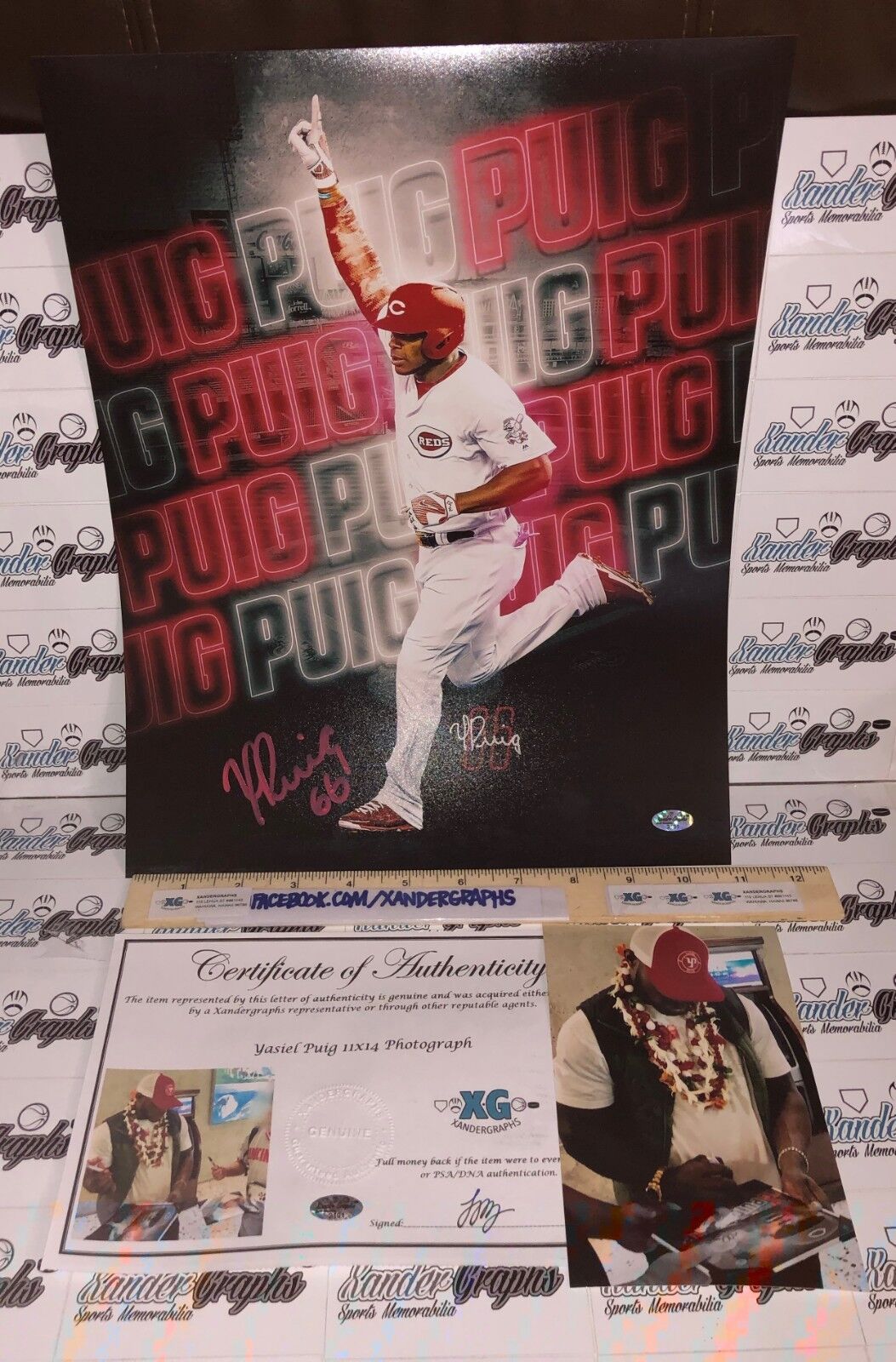 YASIEL PUIG SIGNED AUTOGRAPHED CINCINNATI REDS 11X14 CUSTOM Photo Poster paintingGRAPH-PROOF COA