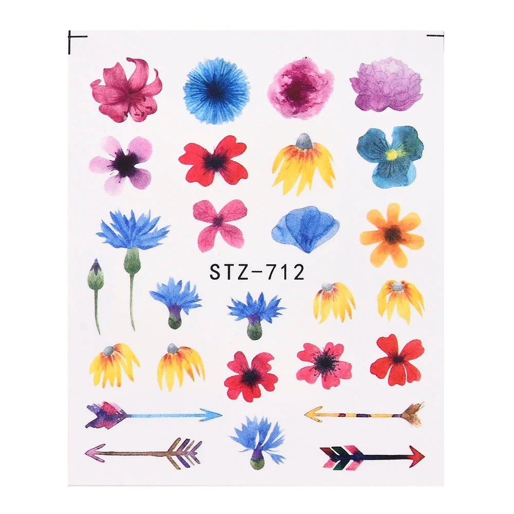 Coloful Flower Leaf 3D Stickers on Nails Decoration Tattoo Water Decals Nail Sticker UV Gel Slider Manicure Wraps-Nail Inspo