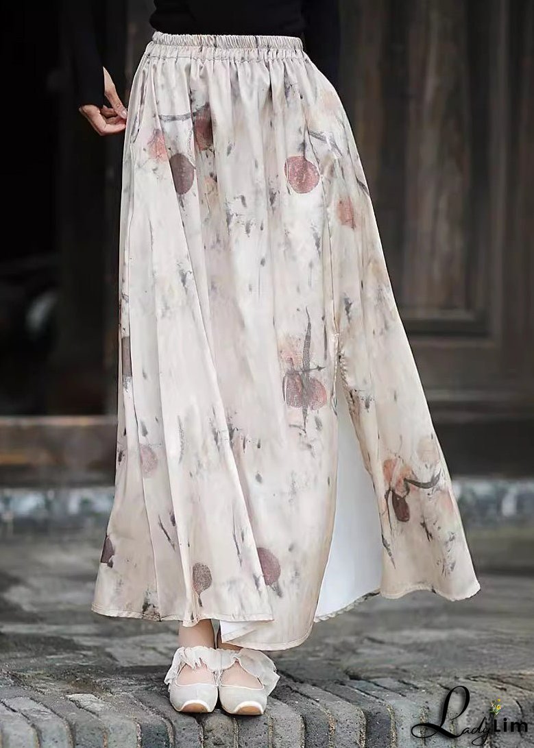 2024 New Print Pockets Elastic Waist Silk Skirts Summer