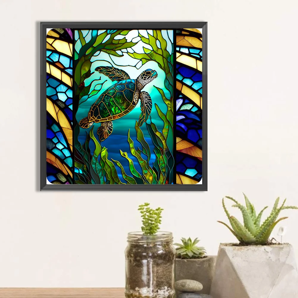 Diamond Painting - Full Round Drill - Stained Glass Turtle(30*30cm)